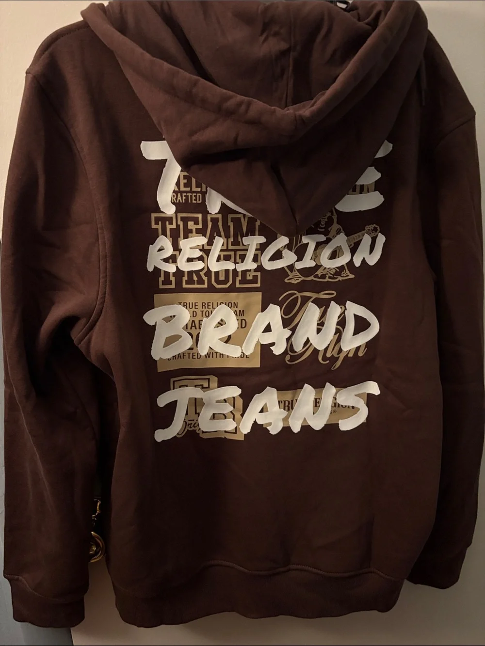 NEW True Religion Men’s Brown Full-Zip Hoodie with Logo